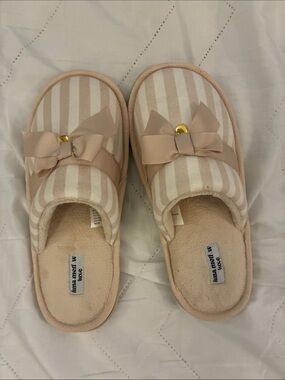 Luna Mellow Luxe Striped Pink Bow Slippers size 9 1/2 - 10 1/2